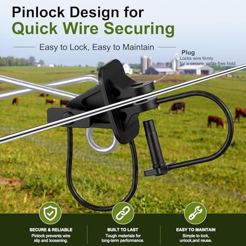 Pangda 12 Pcs 12 Inch Offset Electric Fence Wire Insulators Black Post Pinlock Insulator Post Clips for Tape Rope Electric Wire Animal Agricultural Farm Garden