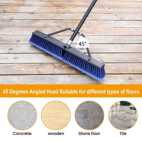 24 inches Push Broom Outdoor for Deck Driveway Garage Yard Patio Concrete Floor Cleaning-Blue - size: 24 Inches Heavy Duty