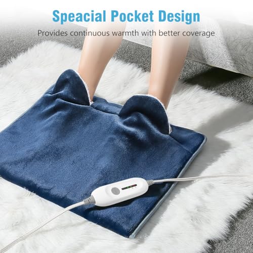 Electric Heated Foot Warmer Soft Flannel Foot Heater with 2h Auto Off & 3 Heat Levels Full Body Use Heating Pad for Feet Pain Relief, Pocket Design 16" x 22", Navy Blue - color: Navy Blue