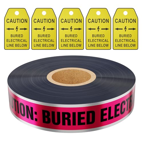 1000 Feet Caution Buried Electric Line Below Red/Black Print Safety Tape with Above-Ground Caution Tag, 2 Inch x Foot 5 Mil, Detectable 2-Inch - style: Caution Buried Electric Line Below