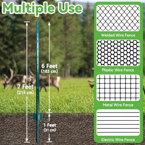 7ft Fence Posts, Pack of 10 - Sturdy Metal U-Posts & Step-in Stakes | No Digging Poles for Garden Wire Fencing and Yard Signs (Requires Assembly) - size: 7 Feet (Requires Assembly)