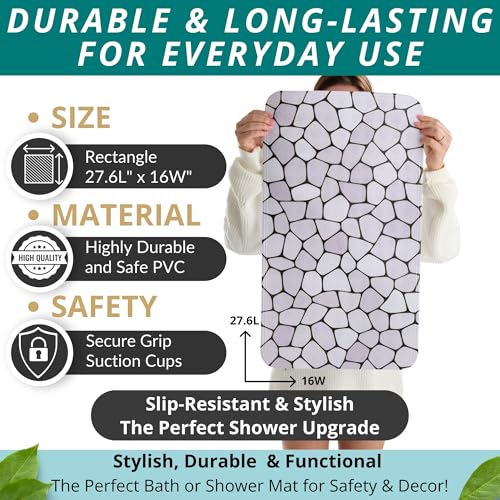 ENKOSI Bath Mat for Tub and Shower Floors - Non Slip Shower Mat – Anti Slip Bathtub Mat with Strong Suction Cup Grip – Soft, Pebble Print Bathroom Mat for Inside Bath and Showers (28x16 Pebble) - color: Pebble