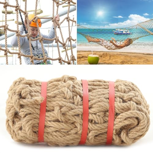 Jute Hemp Rope Net (4ftx16ft), Heavy Duty Natural Climbing Safety Rope Netting Balcony Stairs Fence Garden Playground Protection Net Indoor & Outdoor Decor Rope Net - size: 4ftx16ft
