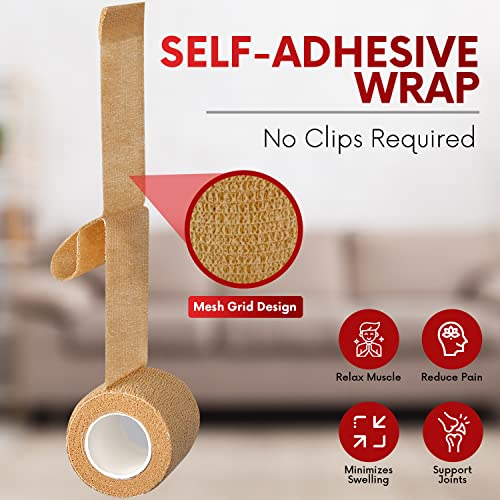 HEALQU Self Adhesive Bandage Wrap – Cohesive Tape for Athletic & Sports - 6” x 5 Yards Self Adherent Medical Tape, Flexible, Waterproof Elastic Bandages for Wrist & Ankle Vet Wrap for Dogs (12 Rolls) - size: 6 Inch Box of 12