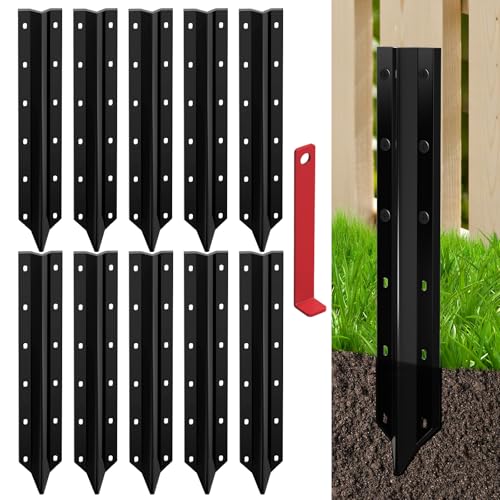 SDSNTE Steel Fence Post Repair Stakes for Fence Post Support, 10 Pcs | 14 Ga Heavy-Duty, Easy Installation Kit Included