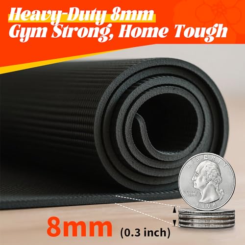 VTORY Extra Thick Large Exercise Mat, 8mm PVC Large Workout Mat 7x5/6x4 | Non-Slip, Ultra Durable, Heavy-Duty, Shoes-Friendly, High-Density, Large Yoga Mat for Home Gym, Cardio, Strength, HIIT, MMA - size: 7'x5'x8mm