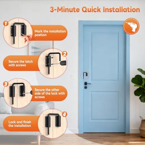 Upgraded Sliding Door Loop Lock, Gate Latches, Black-4PCS | 90/180 Degree Patio-Security U-Bolt Latch Lock for Barn Door, Closet, Fence, Window, Multi-Angle, Aluminum Alloy - color: Black-4PCS