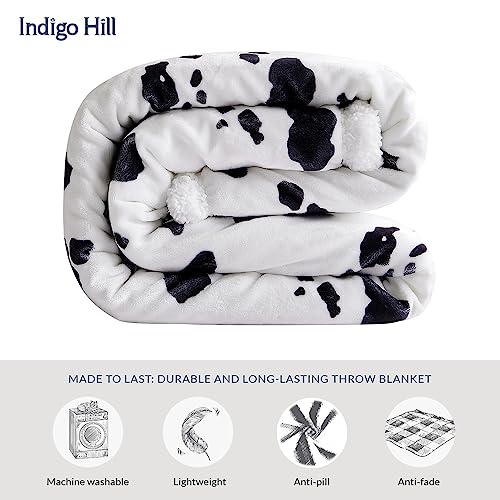 Indigo Hill by HiEnd Accents Elsa Cow Print 54x68 Sherpa Throw Blanket | Black Cowhide Pattern, Rustic Western Style, Animal Print Fleece Blanket for Camping, Outdoor, Couch, Sofa, or Bed - color: Elsa Cow Print Black