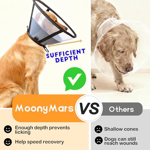 Extra Large Soft Dog Cone, 37cm / 14.5" Long Stop Licking Deep Pet Recovery Collar After Surgery, Clear Plastic Breathable Elizabethan Head Neck Circle, Adjustable Comfortable Cones (XXL Black) - color: Black, size: XXL(Neck:23.25-27.5in)