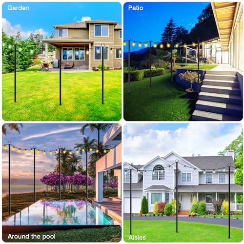 LETIANPAI 4 Pack String Light Poles,10 Ft Light Poles for Outside String Lights,Outdoor Lights Pole with Fork,Metal Poles Stand for Patio Deck Backyard - size: 4 Pack 10FT