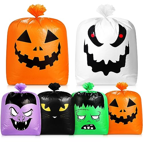 Qilery 6 Pcs Halloween Leaf Lawn Bags Plastic Pumpkin Trash Bags for Leaves with Twist Ties for Halloween Yard Garden Outdoor Party Favors Decorations - style: Halloween