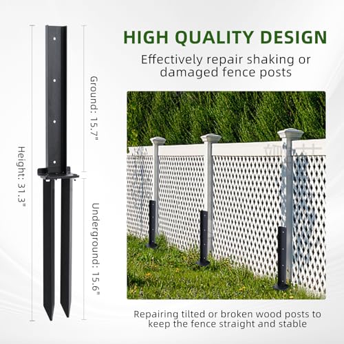 4-Pack Fence Post Repair Kit, 32in Heavy Duty Ground Spike Anchor for Wooden Post Repairing Tilted/Broken Posts - size: 4 Pack