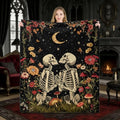 Gothic Moon Skeleton Blanket Gifts for Men Women Kids Romantic Floral Skull Throw Blanket Gifts 50"x60" - color: Black Red