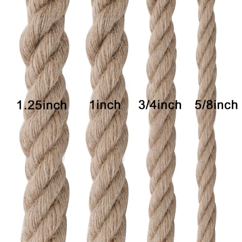 Jute Rope,1 1/4 inch x 100 FT Natural Twisted Manila Heavy Duty Hemp Ropes for Crafts,Swing for Tree,Gardening, Bundling, Hammock, Nautical, Tug of War, Railings, Home Decorating - size: 1 1/4 inch x 100 FT