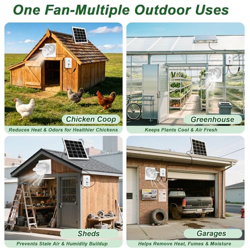 Solar Powered Exhaust Fan Kit, 25W 8" Ventilation Fan with Battery Backup, Up to 9‑Hour Runtime, 430CFM, IP44 Waterproof, for Chicken Coop, Greenhouse, Shed, Attic, RV - size: 8 Inch