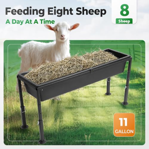 Livestock Feeder Water Trough 42" Long 11 Gallon with Adjustable | Stand for Feeding Farm Livestock Sheep Horses Chickens Pigs and Cattle Steel+Plastic Powder Coated