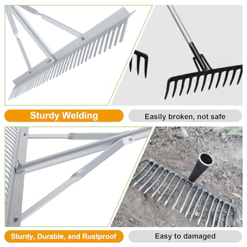 36 Inch Aluminum Landscape Rake | Garden Rake, Heavy Duty, Metal Construction, Loosening Soil - style: 36 Inch Landscape Rake
