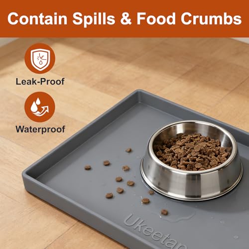 19" x 12" Extra Thick Silicone Mat Waterproof with Raised Edge, Gray | BPA-Free Non-Slip Dog & Cat Food Mat, Feeding Mat for Food and Water Bowls, Spill Proof Mat to Protect Floors - color: Gray, size: 19"L x 12"W