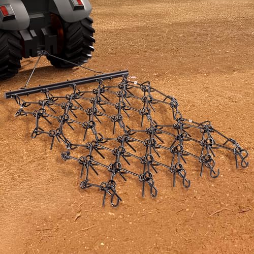 VEVOR Drag Harrow 4 ft x 4 ft Durable Chain Harrow with 69 Sharp Teeth | Suitable for ATV UTV Tractor, Ideal for Soil Preparation, Seeding, Smoothing Landscapes, and Yard Gravel Driveway Maintenance - size: 4 x 4 ft
