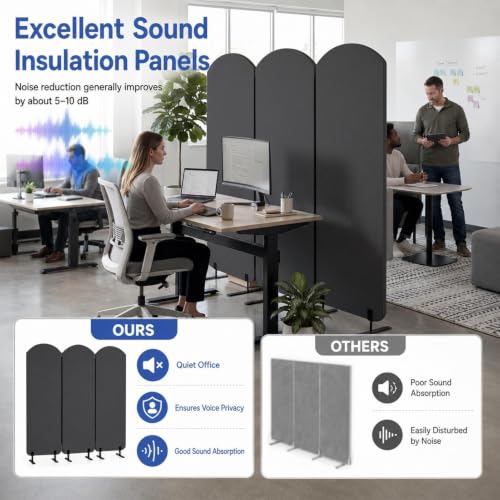 Portable Wall Divider, Office Partitions Room Divider wall with Whiteboard | 72 x 66 in Soundproofing Wall Divider, Cubicle Wall with magnet, thumbtacks, pen for Classroom Home Office School Hospital - color: Dark Gray