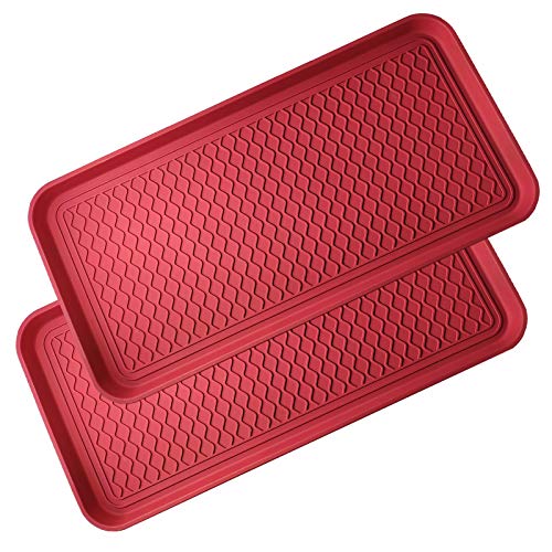 Boot Tray 2 Pack Large Multifunctional Boot Mat Washable Indoor or Outdoor Tray Mat for Shoes Boots Plants Pots Paint Tins Pet Bowls Car Storage, 30 x 15 x 1.2 Inches - color: Red