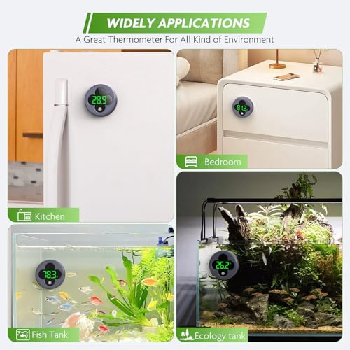 PAIZOO Wireless Aquarium Thermometer Accurate ±0.9℉, Replaceable Battery | LED Fish Tank Thermometer Digital, Switch Between ℉/℃, Aquarium Accessories for Fish Tank, Betta, Axolotl Tank or Aquatic