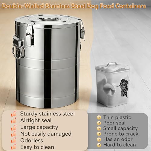 Newget 45 lb Stainless Steel Dog Food Storage Container with Scoop | Super Large Capacity, Airtight, Sturdy, Rust-Proof, Insect-Proof, Moisture-Proof, Easy to Use, Suitable for Store Pet Food - size: 45 lb