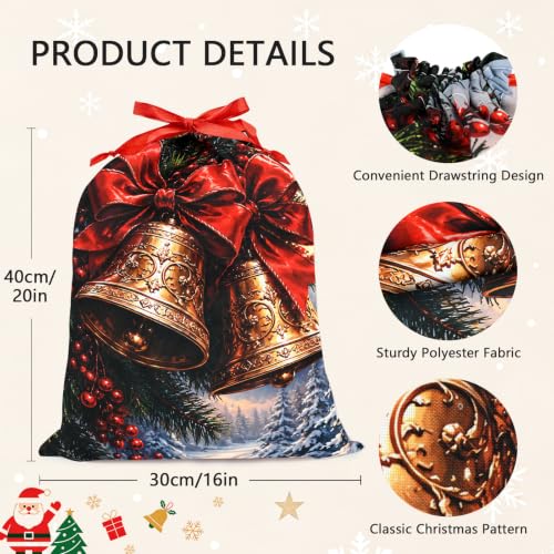 KzgtY Christmas Bells 2PCS Gift Bags with Drawstring, 16 x 12 Inch Reusable Present Sacks for Christmas,Brithday, Holidays,Parties & Gift Packaging - color: Christmas Bells