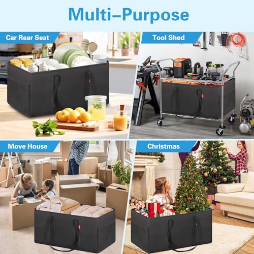 LHZK Standing Extra Large Utility Tote Bag with Metal Wire Frame and the Sides Rinforced, Extra Large Tote Bag with Handle, Reusable Grocery Bags Foldable, Beach Bag, Car Tote (Black, 26''x15''x13'') - color: Black, size: 26''x15''x13''-1 Pack