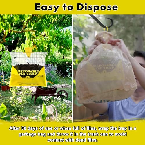 4 Pack Outdoor Fly Trap Bags Hanging - 4 * 30g Bait, Durable, Effective | Bug Hunter Catcher Killer Repellent for Stable Horse Barn & Farm | Disposable | Easy to use | Large Capacity - size: 4 pack
