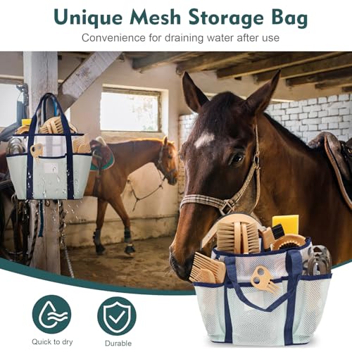 Horse Grooming Kit for Bathing, 13Pcs Horse-Brush Set with Mesh Bag, Shower Brushes, Braiding and Curry Comb, Sweat Scraper, Hoof Pick, Shedding Massaging Tool Supplies for Riders Beginners - size: 13 Count (Pack of 1)