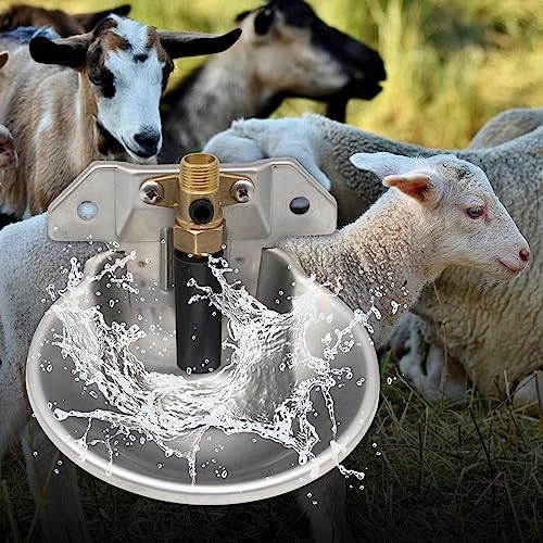Automatic Goat Sheep Waterer Bowl with Copper Touch Valve,Stainless Steel | No Spill Livestock Water Trough for Goat,Sheep,Pig , Farm Water Drinking Equipment - color: SILVER