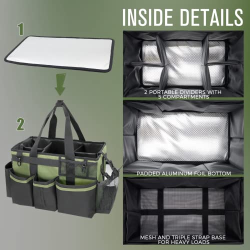 SCAVATA Wearable Cleaning Caddy Organizer with Handle & Shoulder Straps for Housekeepers, Under Sink & Car Cleaning Tool Organizer Bag with 4 Foldable Dividers (Green) - color: Green