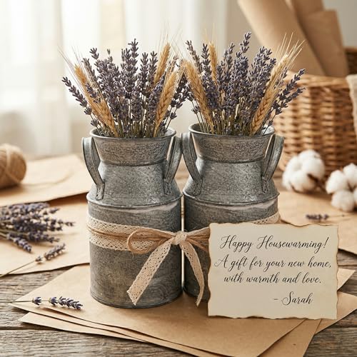 TOPZEA 2 Pack Shabby Chic Milk Can Vase, Galvanized Finish Milk Can Vase Jug Rustic Metal Flower Vases Petite Bucket for Home, Kitchen, Living Room, Farmhouse Decor, Table Centerpieces - style: Country Rustic