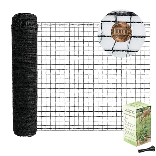 POYEE Deer Fence Netting 5x100ft Plastic Mesh Netting for Garden Protection | Temporary Fence Animal Barrier for Plants, Fruit Trees, Vegetables Against Deer, Birds, Chicken, Squirrels, Rabbits, Black - color: Black, size: 5x100ft