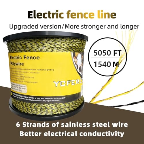 Upgraded Electric Fence Polywire 5050 Feet 1540 Meters, 6 Stainless Steel Strands for Reliable Conductivity and Rust Resistance, Portable Electric Fencing,UV, Rust Resistant - size: 5050 Feet/1540 Meters