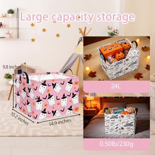 NTAO Gift Storage Basket Empty for Halloween, Storage Bin with Handles, Room Decor, Book Box(Pink Ghost Bat) - color: Pink Ghost Bat