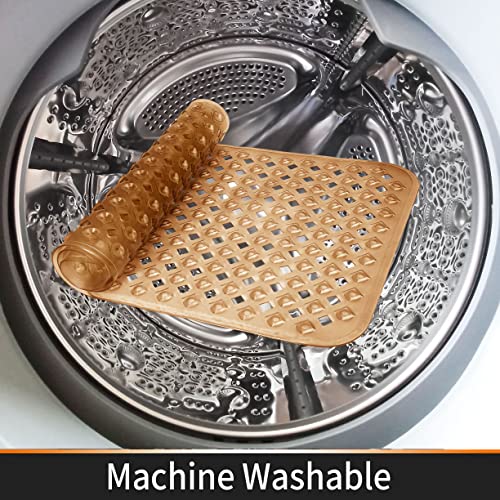 Yimobra Bathtub Mat Non Slip, Super Strong Suction Cups, 27.5"X15.5" Long Shower Mat with Drain Holes, Machine Washable Fast Draining Bath Mats, Bathroom Essentials,Clear Brown - color: Clean Brown, size: 27.5 X 15.5 Inch
