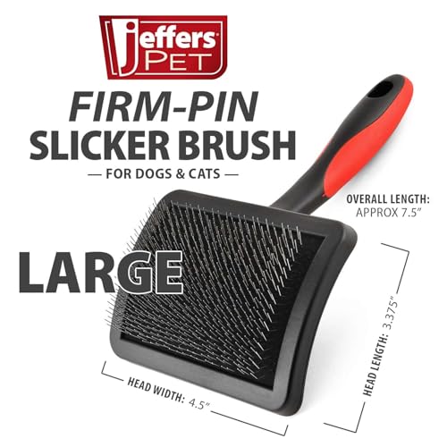 Jeffers Pet Hard Pin Universal Slicker Brush for Dogs, Cats, Horses – Firm Bristles Grooming Tool, Detangling, Tangle Free Coat, Mats, Shedding, Curved Head, Travel Friendly, Easy Storage - Large - color: Hard Pin, size: Large