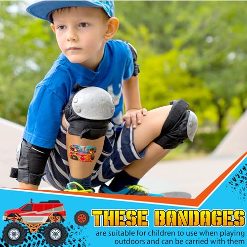 Panelee 120 Pcs Kids Dog Farm Animal Adhesive Bandages Monster Construction Trucks 20 Styles Puppy Cute Waterproof Breathable Bandages for Kids Girl Boy Children Toddler(Monster Trucks) - style: Monster Trucks