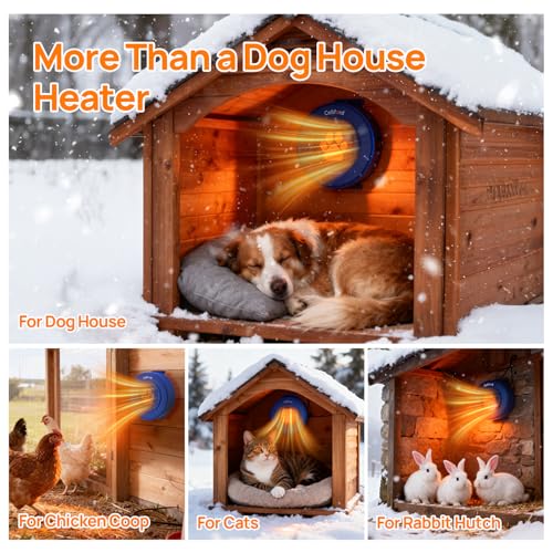 500W Dog House Heater with Thermostat, 24H Timer & Smart 40-115°F Adjustable Pet House Heater, 9.8FT Chew-Proof Cord, Kennel Heaters, Chicken Coop Heaters, Cat & Outdoor Animals