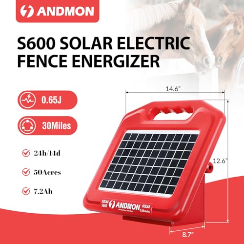 S600 Solar Electric Fence Charger - 35 Mile Range, 0.65 Joules Powerful Solar Fence Charger, Ideal for Livestock and Garden Protection - size: S600