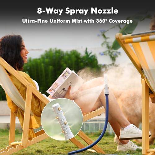 RESTMO Adjustable Misters for Outside Patio, Outdoor Cooling Misting System | Mister with 8 Brass Nozzles, 6FT Portable Water Standing Mister for Hot Summer, Garden, Backyard, Beach, Camping, BBQ- 2 Pack - size: 2 pack