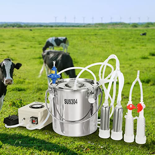 VEVOR Goat Milking Machine, 6 L 304 Stainless Steel Bucket, Electric Automatic Pulsation Vacuum Milker, Portable Milker with Food-Grade Silicone Cups and Tubes, Adjustable Suction for Cows and Sheep - size: 6 L