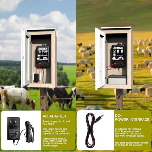 AC/DC 2 in 1 Power Supply, Electric Fence Energizer Kit for 10 Mile Preventing Wild Animal Intrusion, 40 Acre Coverage, 12V Input, 12KV 2 Joule Output, Electric Fence Charger for Livestock - color: BLACK-Complete Kit