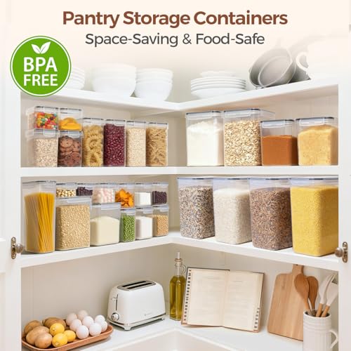 ComSaf Airtight Food Storage Containers with Lids 0.8/1.5/2.1Qt 3Pack | Plastic Canister, Flour Sugar Cereal Pasta Rice Oats Coffee Snacks, Pantry Kitchen, Label, Scoop, Stackable, BPA-free, Clear - size: 2.1Qt/1.5Qt/0.8Qt-Rectangle