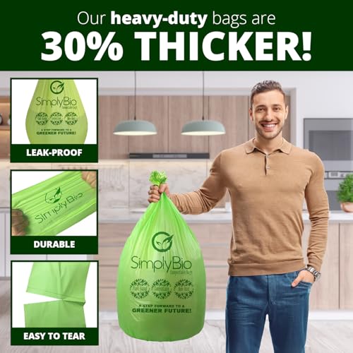 Simply Bio 13 Gallon Compostable Trash Bags Liners with Flat-Top, Thick 0.87 Mil, 49.21 Liter, 50 Bags, Tall Kitchen Food Scrap Waste Bag, ASTM D6400, US BPI and OK Compost Home Certified - size: 1 Count (Pack of 50), style: Flat-Top (13 Gal)