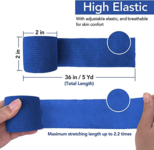 RISEN Cohesive Bandage 2” x 5 Yards, 6 Rolls, Self Adherent Wrap Medical Tape, Adhesive Flexible Breathable First Aid Gauze Ideal for Stretch Athletic - color: Multicolor