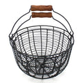 Metal Wire Egg Baskets Wire Fruit Baskets with Wooden Handle Country Vintage Style Storage Baskets. Matt Black, Set of 2. (Round)