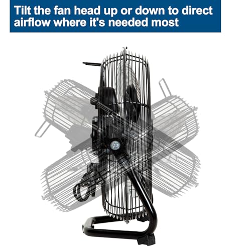 BILT HARD 12" 3-Speed High Velocity Heavy Duty Metal Floor Fan, 1680 CFM, 180-Degree Tilt, Powerful Airflow Fan for Home, Bedroom, Residential Use